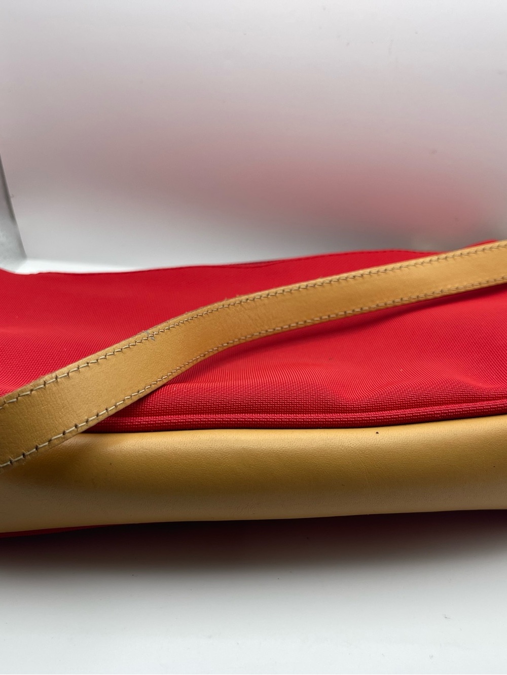Brics Red Canvas & leather Crossbody with Tan Leather Strap Made in Italy - Picture 3 of 7
